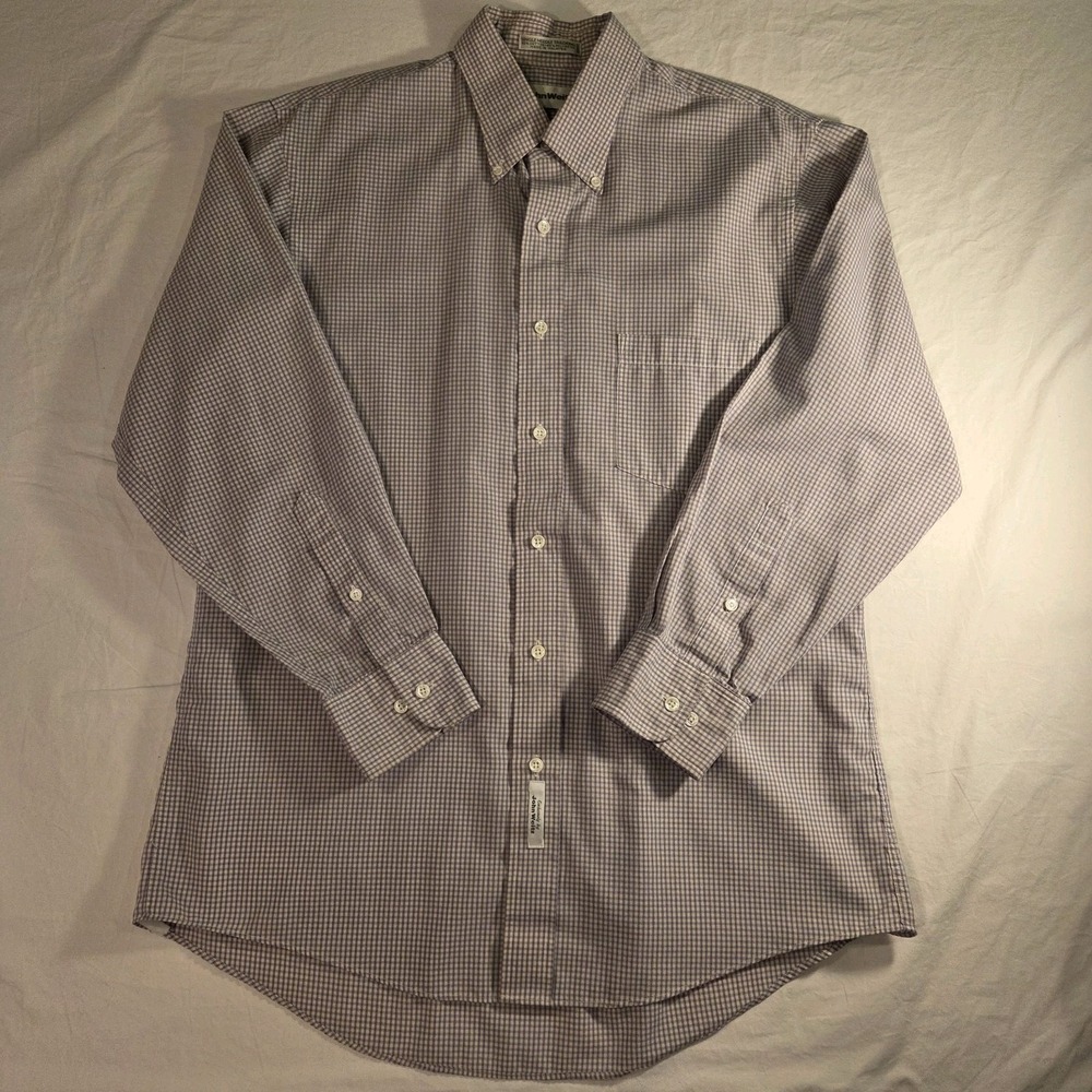 Vintage John Weitz Men's Gingham Plaid Long Sleeve Button Up Shirt Size 16 32/33